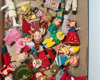 Vintage Christmas: Massive collection of 1950s/60s felt knee-hugger elves, angels, and ornaments