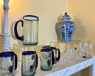 Glass pitchers, lemonade set