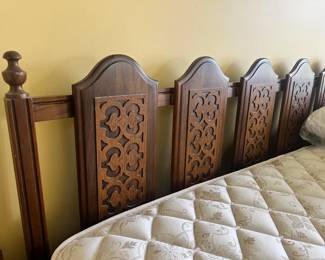 MCM Bedroom Set: Includes headboard, king mattress and box spring, triple dresser with mirror, tall highboy dresser, and nightstands
