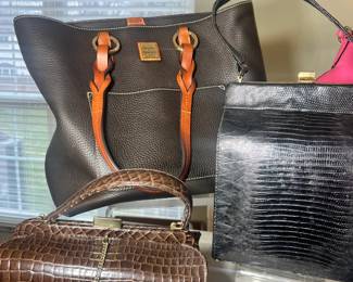 Designer Handbags: Dooney & Bourke leather tote, Coach bags, vintage exotic skin (croc/lizard) bags, and Lug quilted bags
