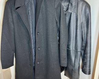 Old Navy overcoat new with tages and a "Centigrade" black leather zip-up jacket