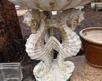 Seahorses cement bird bath