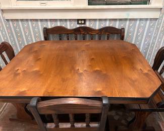 Wooden kitchen table w 2 heavy chairs and bench