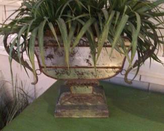 Pair of faux plants in tin pot
