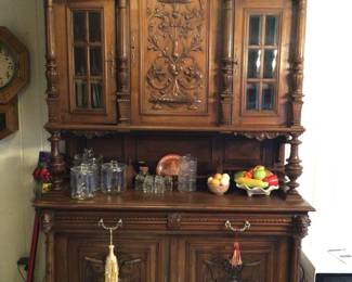 Lg. French antique carved sideboard w/3 keys,  59” x 23” x 93” H