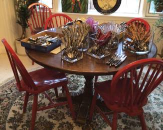 Wood drop leaf table, round 48”, square 34” x 34” x 28” high