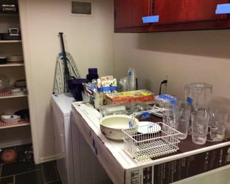 Kitchen items, ironing board 