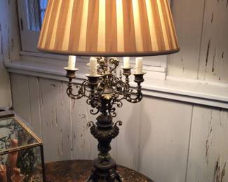 Brass & wood candelabra lamp