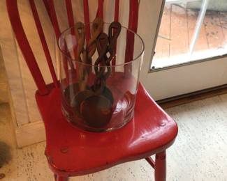 Chair, carved wooden spoons