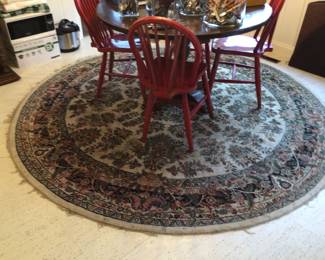 Round wool rug, 6 pc. Lot of red chairs