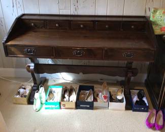 Shoes, desk 8 drawers, 24” x 57” x 35” H