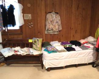 Kitchen linens, clothing, bench 17” x 50” x 30” H