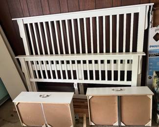 Queen, headboard, footboard railings and drawers for underneath the bed
