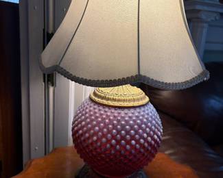 Vintage Fenton Cranberry Opalescent Hobnail Table Lamp 