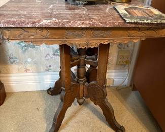 Walnut Victorian Shaped Marble Top Table 