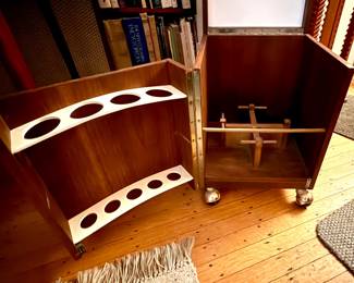 MCM Teak Folding Rolling Bar Cart