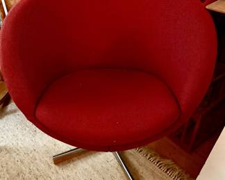 Contemporary Pair Red Swivel Chairs