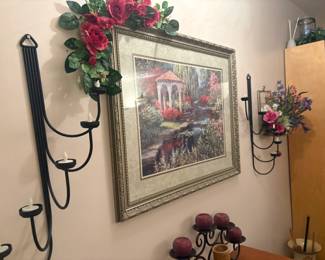 . . . . . . candle sconces and landscape art