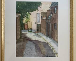 #121	Sid Brannon water color of alley way with buildings 15x19	 $75.00 
