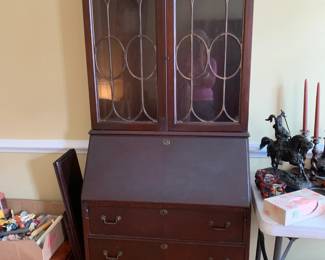#9	Antique Secretary w/drop-down Front & 2 glass Doors & 3 drawers - 32x17-30x72T  (one drawer slide has broken)	 $175.00 