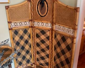 #105	Basketweave & Wood/Cane 3 panel Screen  - 15x21 - 46 Total Width x 60" Tall	 $120.00 