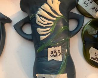 #333	 Roseville Wall Sconces " Foxglove" Wall Pocket" Dark Blue - Double Handled	 $30.00 