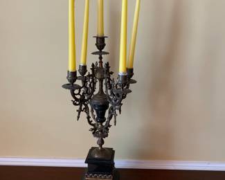 #340	5 Arm Chandelier - 21" Tall -Solid Brass/Bronze Metal - Weighs a lot	 $100.00 
