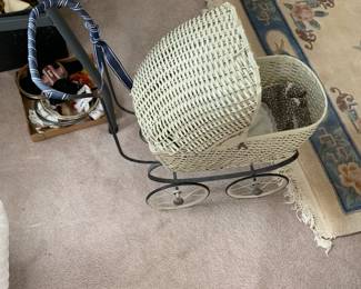 #153	White Wicker Doll Pram w/Wheels	 $25.00 