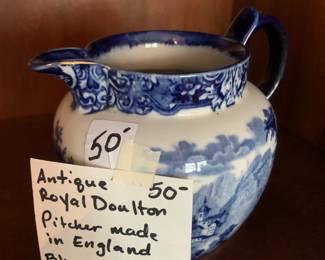 #257	Antique Royal Doulton Pitcher - Blue and White - Made in England	 $50.00 