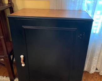 #17	Wood 1 Door Cabinet w/2 shelves inside painted black and can be wall mounted - 26x13x30	 $75.00 