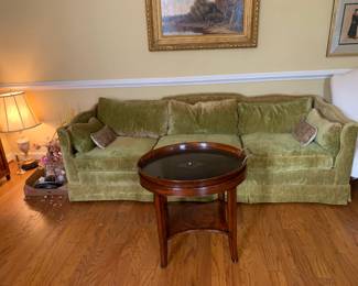 #1	Henredon green velvet sofa with loose back pillow 89 inch long 	 $75.00 