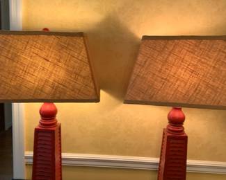#20	Pair of Red Painted Lamps - 29" tall	 $100.00 
