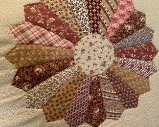 #160	Coral/brown Grandmothers Flower w/sashing - Hand-Quilted - 72x94	 $65.00 