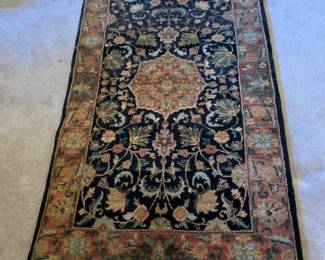 #166	Hand-Knotted Black/Rust Floral Rug - 36x58	 $125.00 