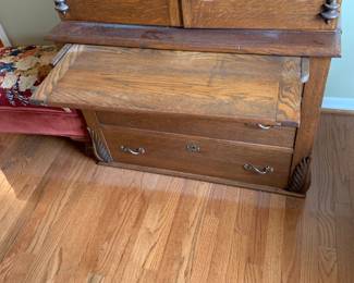 #107	Wood Gun Cabinet w/3 wood Shelves & 3 drawers - w/glass doors and wood pull-out Tray - 36x17x78T - 1 piece - upstairs you move down	 $220.00 