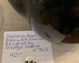 #292	Fostoria Nautilus Ebony Art Deco Vase Designed by George Sakier = 6" tall	 $40.00 