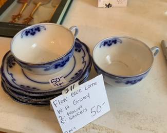 #311	Flow Blue Lorne  WH. Grinley  - 7pc Set	 $50.00 