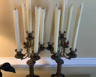 #335	Pair of Antique Brass 5 Arm Candlelabras - 16" Tall	 $100.00 