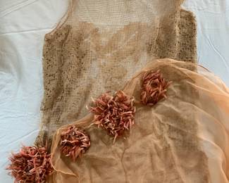 #89	Vintage Peach Shawl and Hand Croqueted Flapper Dress Early American	 $40.00 