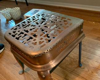 #57	Antique English Brass Fire Stool/Warming Stand - Victorian Era - 12x12x14	 $175.00 