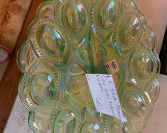 #312	LE Smith Moon & tart Green Iridescent Egg Plate	 $65.00 