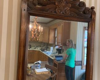 #30	Wood Framed Rectangular Mirror w/carved top - 27x36	 $100.00 