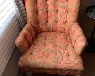 #81	Coral Floral Button Back Chair	 $35.00 