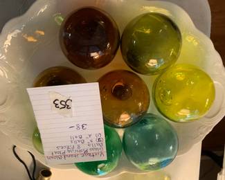 #353	8 vintage  glass ball blown fishing float balls 	 $38.00 