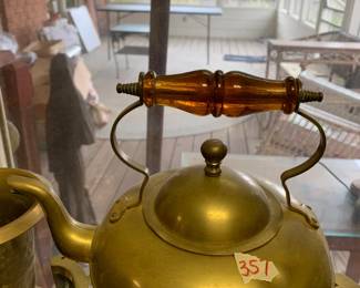 #357	Brass Kettle w/Glass Handle 	 $40.00 