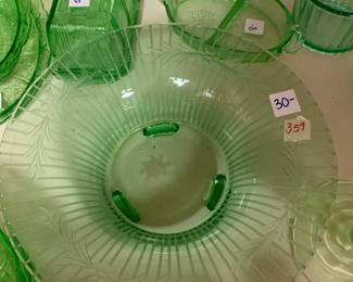 #359	Green Depression Glass Bowl	 $30.00 