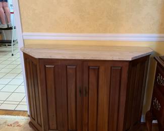#25	Wood Half Moon Shape w/marble top w/2 doors - 42x14x31	 $100.00 