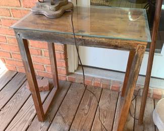 #240	Vintage Wood Table w/Glass Top - 15x25x29	 $25.00 