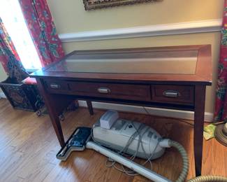 #12	Wood Writing Desk w/drop-front for keyboard w/3 drawers & Glass Protect - 48x24x30	 $75.00 