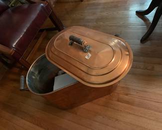 #43	Antique Copper Boiler Wash Tub w/Lid and Handle - 24x13x15	 $175.00 